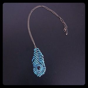 Turquoise peacock feather necklace